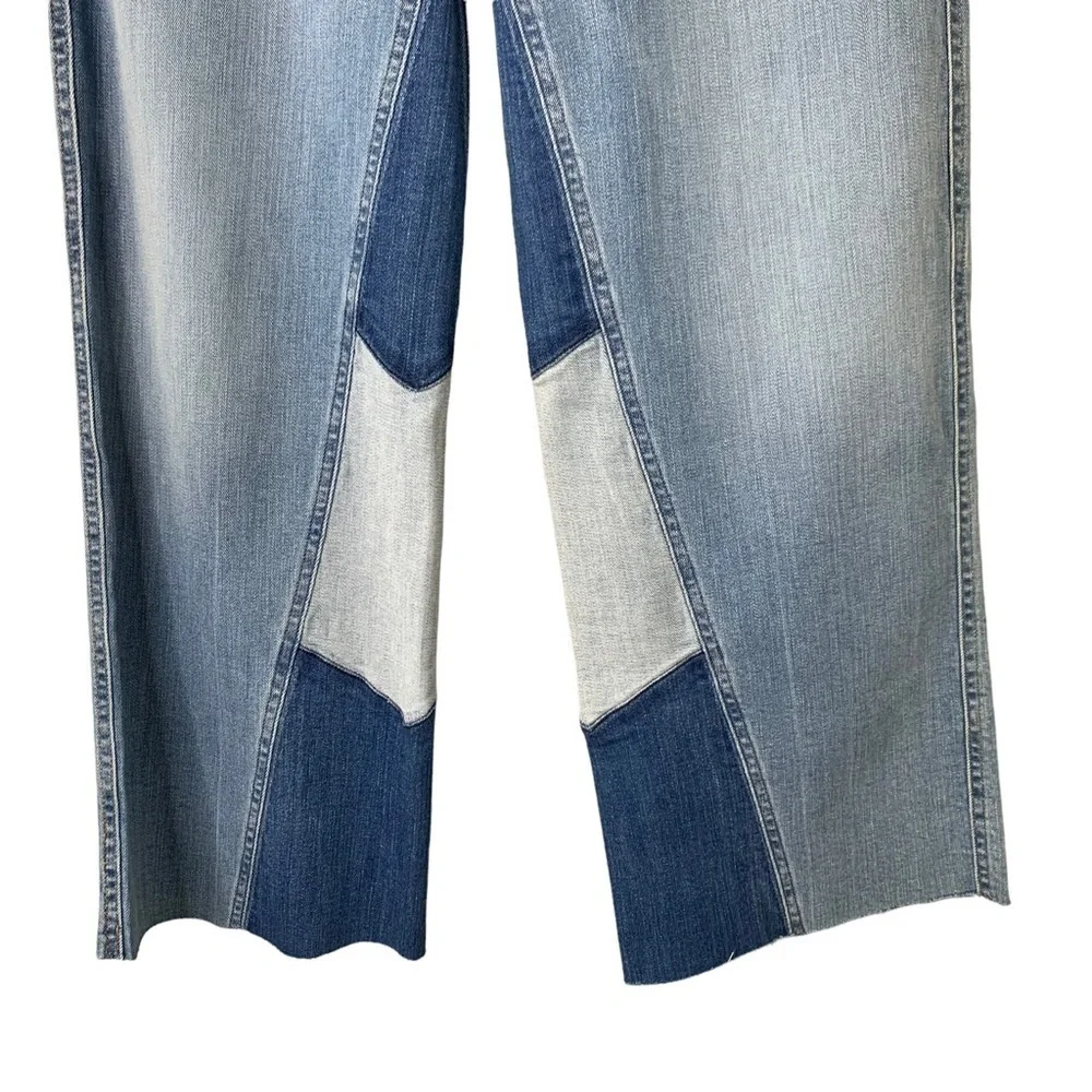 Ella Moss Patchwork Light Wash Wide Leg Crop Jeans Frayed Hem Retro BoHo Sz. 27
